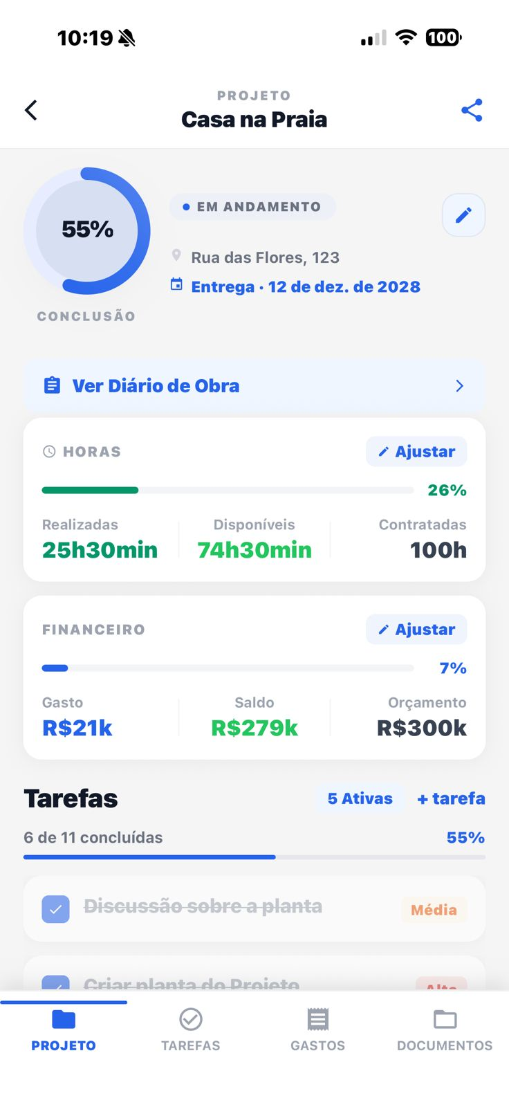 Painel da obra no Obly